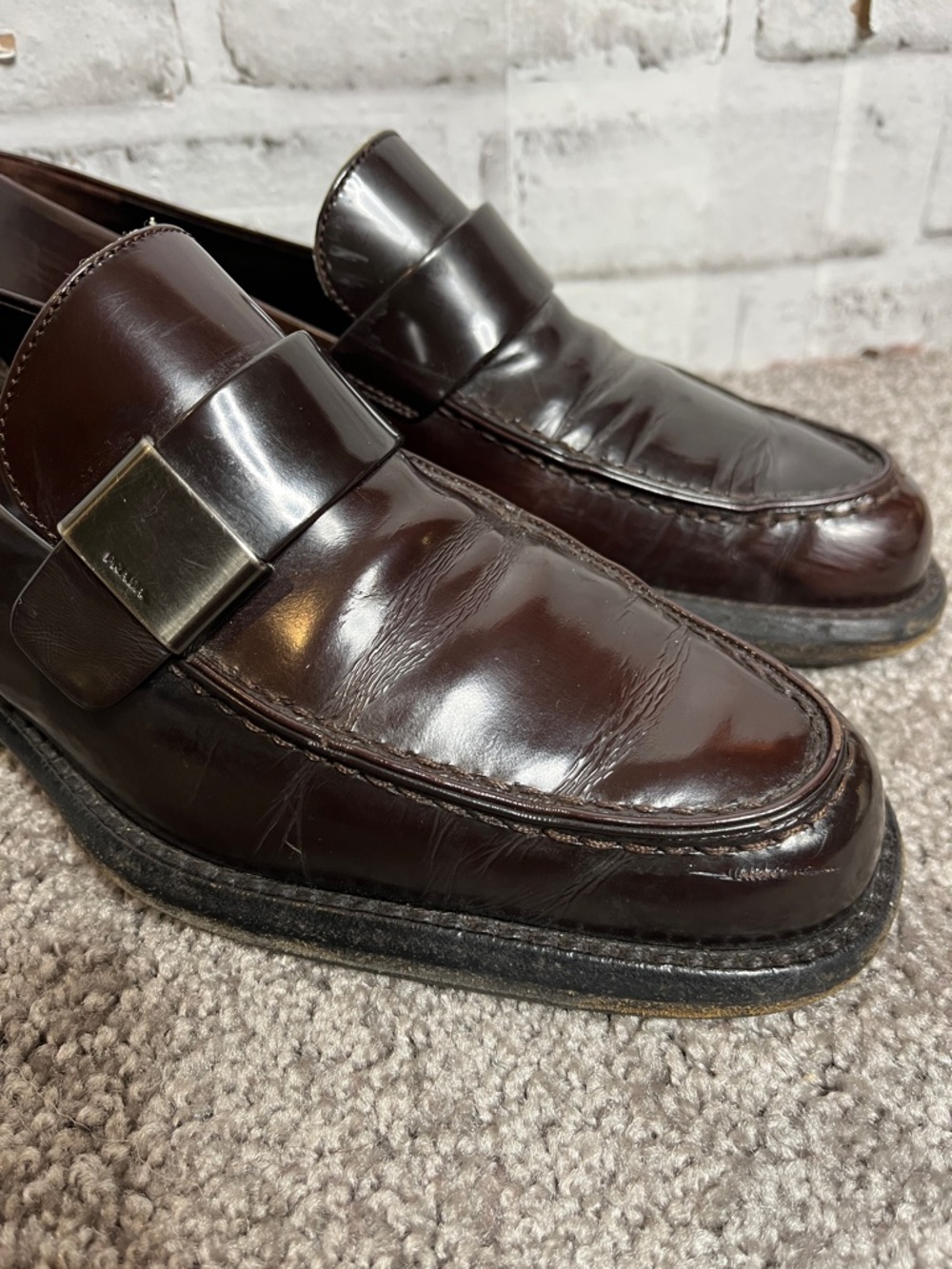 Prada brown patent buckle loafers - Picture 7 of 12